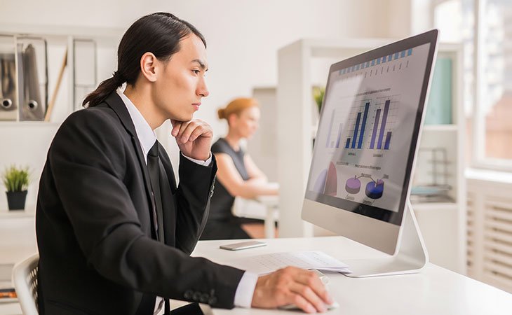 100+ Interview Questions For Product Managers + Answers Independent Recruiter LLC | Staffing Agency man-thinking-looking-statistics-screen